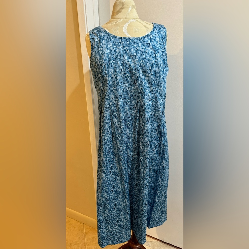Laura Ashley Vintage Floral Blue Cotton Pleated Zip Long Dress USA 8
